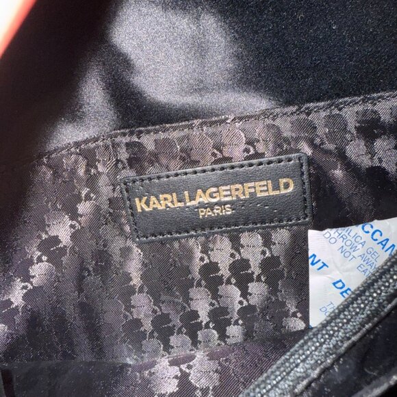Karl Lagerfeld Black Satin Clutch Evening Bag Excellent Roger Vivier vibes - Picture 7 of 14
